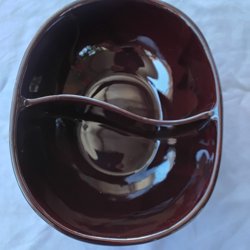 MARCRESA OVEN-PROOF STONEWARE.  Dark Brown Divided Ceramic Bowl